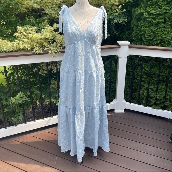 MARCHESA Notte Dress Floral Cotton embroidered maxi Blue - Dust Color Sz 6 - Picture 6 of 17